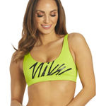 Nike Neon Green Logo Sporty Scoop Neck Bikini Swim Top Size XL X-Large New Photo 0