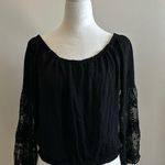 Forever 21 Black Off the Shoulder Crop Top 3/4 Lace Sleeves Size L Photo 0