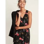 Old Navy  Black Sleeveless Floral V Neck Waist Defined Casual Mini Dress Medium Photo 7