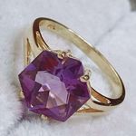 Amethyst 14K 14KT Karat Yellow Gold  Purple Hexagon Shape Sz 7.75 Ring Photo 5