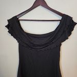 Black Mini Dress Ruffled Short Sleeves Off Shoulder Neutral Casual Solid Size L Photo 4