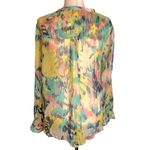 Sundance Cream Pink Teal Yellow Abstract Print Ruffle Front Silk Blouse Large‎ Photo 4