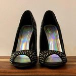 Heart in D Black With Rhinestones Peeptoe Stiletto Size 10 Photo 2
