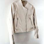 BLANK NYC  Faux Leather Long Sleeve Crop Asymmetric Full Zip Moto Jacket Cream M Photo 6