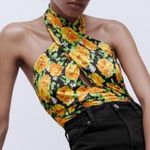 ZARA Black and Yellow Rose Cross Halter Neck Bodysuit Small Photo 1