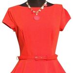 Cache Contour Red Stretch Peplum Dress Lined Belt Cap Sleeve New NWT $178 Photo 2