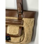 CHAPS  Women's Faux Straw Leather Trim Shoulder Bag Purse Brown OS NWOT Photo 2