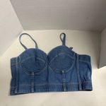 Denim Bustier Corset Top, Sleeveless Jean Cropped‎ Top, Blue Large Y2K Fashion Photo 7