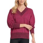 DKNY NWT  Glitter Slouchy V Neck Sweater Magenta Pink Photo 1