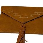 Envelope Clutch Embroidered Detail Leather Tassel Brown Photo 1