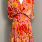 Liu Jo Pink Orange Floral Ruffle Mini Dress Silk Feminine Flowy Beach Resortwear Size 2 Photo 0
