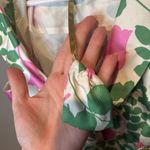 Moulinette Soeurs Green/Pink Leaf Floral Print Dress 100% silk exterior Photo 2