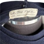 We The Free  People Crop Sweater L Navy/Cream Stripe Raw Seams Wide Boat Neck Photo 2