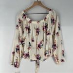 Rewind  Floral‎ Print Off The Shoulder Button Front Tie Front Long Sleeve Top Photo 7