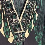 Hale Bob  Black Jewel Green Long Sleeve Dress 100% Silk Rhinestone Boho Artsy Photo 3