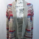Woven Heart Open Front Sweater Cardigan Fringe Striped L Photo 2