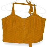 American Eagle  Mustard Yellow Cropped Eyelet Smocked Halter Bustier Top Photo 0