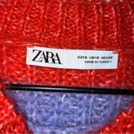 ZARA Striped Flare Sleeve Crochet Knit Red and Purple Women's Sweater Photo 2