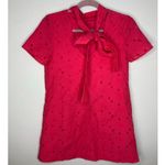 Storia  Eyelet Dress Size Small Hot Pink Shift Tie Neck Mini Short Vacation NWT Photo 2