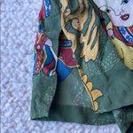 Citron Santa Monica Dragon Lotus Asian Printed Silk Shirt Olive Green Large Photo 3