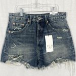 ZARA Blue Distressed High Rise Shorts Size 8 NWT Ripped Fray Destroy Photo 0
