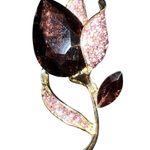 Elegant Gold and dark Pink Floral Brooch Photo 2