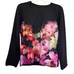 Ted Baker London Lanie Cascading Flora Floral Print Black Crewneck Sweatshirt XS Photo 0