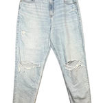 American‎ Eagle Curvy Mom Jeans Light Wash Distressed Ripped Denim Size 14 Blue Photo 0