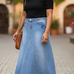 Route 66 VTG  Original Clothing Co Denim Maxi Skirt 5/6 Light Wash Flared Panel Photo 0