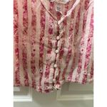 Victoria's Secret  Lace Trim Button Up Cami Tank Top S PINK FLORAL SRTIP Photo 2