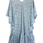 Heyson Blue Floral Ruffle Open Front Lightweight Summer Cardigan Size M Photo 2