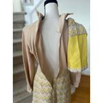 Vintage 60s 70s Beige Yellow Chevron Vest Pointed Collar Long Sleeve Shift Dress Tan Size L Photo 4
