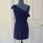 Everly Navy Blue Polka Dot Mini Dress Photo 4