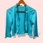 Charter Club Cute cotton flow boho aqua ruffle trim open crop lightweight cardigan top Photo 0