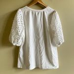 Chico's Womens White Short Sleeve Top Lattice Sleeves Size 2 L Cotton/Spand Photo 3