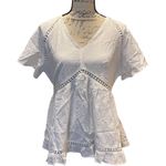 Bloomchic Cotton White Boho Babydoll V Neck Shirt Size 12 Photo 0
