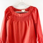 Maeve  Anthropologie Long Sleeve Boatneck Cotton Poplin Top Blouse Coral Red S Photo 4