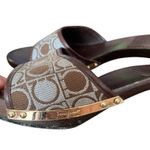 Salvatore Ferragamo  Wood Slide Sandals Brown Light Blue Logo size 8 Photo 5