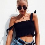 Gabriela Black Smocked Bodice Tie Strap Crop Top Size M Photo 0