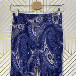 Anthropologie  Maeve Maria Pant Trouser Flared Paisley Print Metallic Blue Size 0 Photo 7