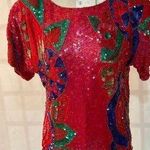 Vintage 80’s Gunit Fashion New York NWT Red Sequin Colorful Silk Blouse Medium Photo 0