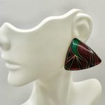 Red green and brown triangle post earrings Photo 0