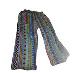 Boho Festival Geometric Print Wide Leg Rayon Pants Rashi Multicolor Blue Size M Photo 1