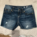 Miss Me  Women Cut Off Shorts sz
27 Blue Denim Bling Distressed used to be long Photo 0