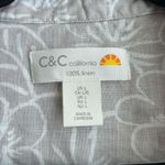 C&C California  100% Linen Tropical Print Short Sleeve Button Up Sz L Grey Photo 2