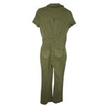 Urban Outfitters  Emma Denim Flared Jumpsuit Women S Olive Green Utility Stretch Photo 3