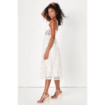 Lulus NWT  Darling Romance White Tulle Floral Applique Bustier Midi Dress Sz S Photo 3