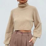 Princess Polly NWT  Cropped Turtleneck Sweater Beige Photo 0