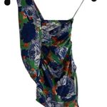 ZARA  Womens Asymmetrical Floral Blue Stretchy One Shoulder Bodysuit Size Small Photo 2