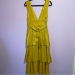 Lulus NEW Peak Party Vibe Mustard Yellow Satin Tiered Tie-Back Midi Dress Large Photo 6